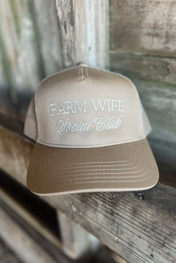 Farm Wife Social Club Trucker Hat with Mesh Back - Light Tan