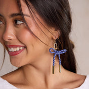 Royal Blue & White Simone Cord Earring: Silver