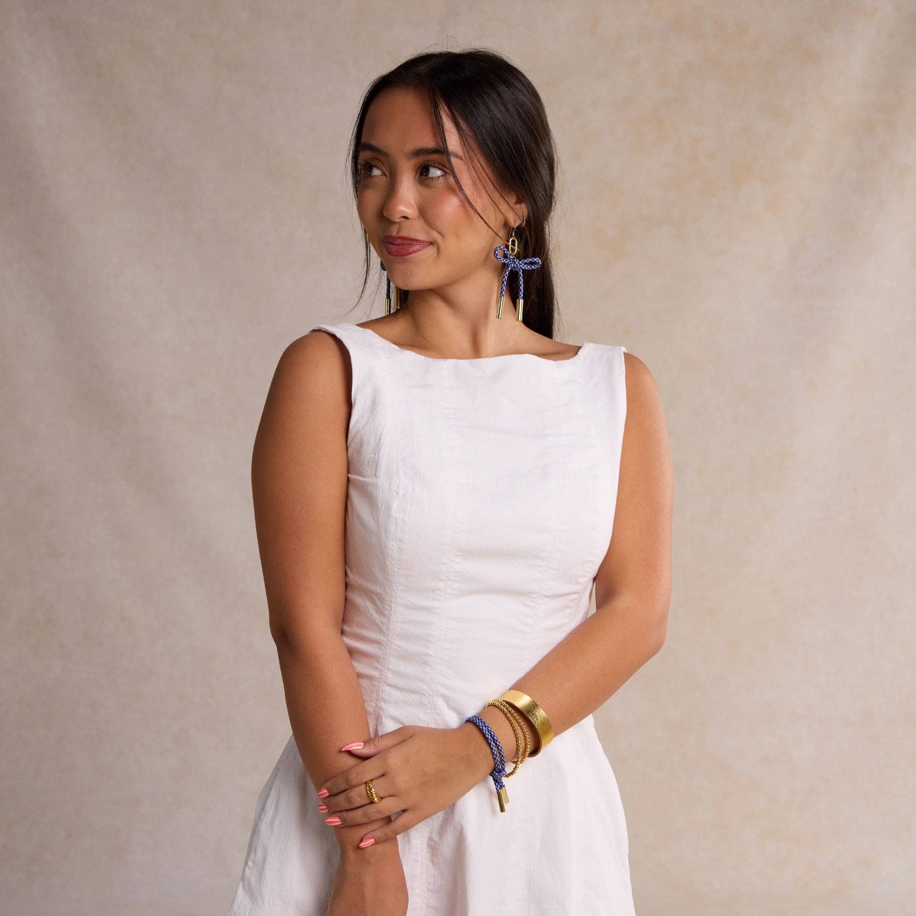 Royal Blue & White Simone Cord Earring: Silver