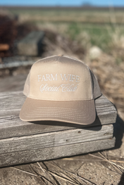 Farm Wife Social Club Trucker Hat with Mesh Back - Light Tan