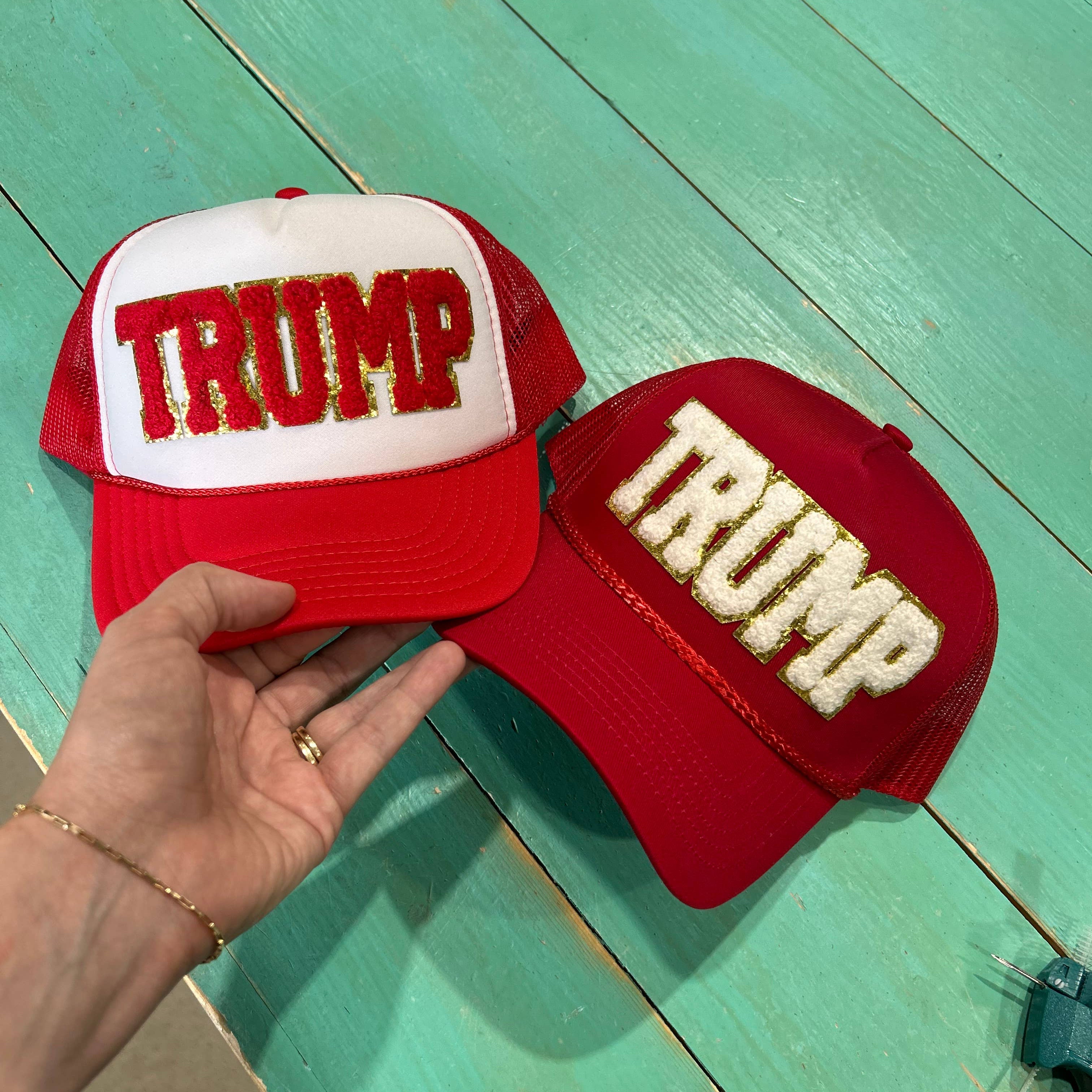 Trump Chenille Trucker | MAGA | Election Caps | USA: Structured Trucker
