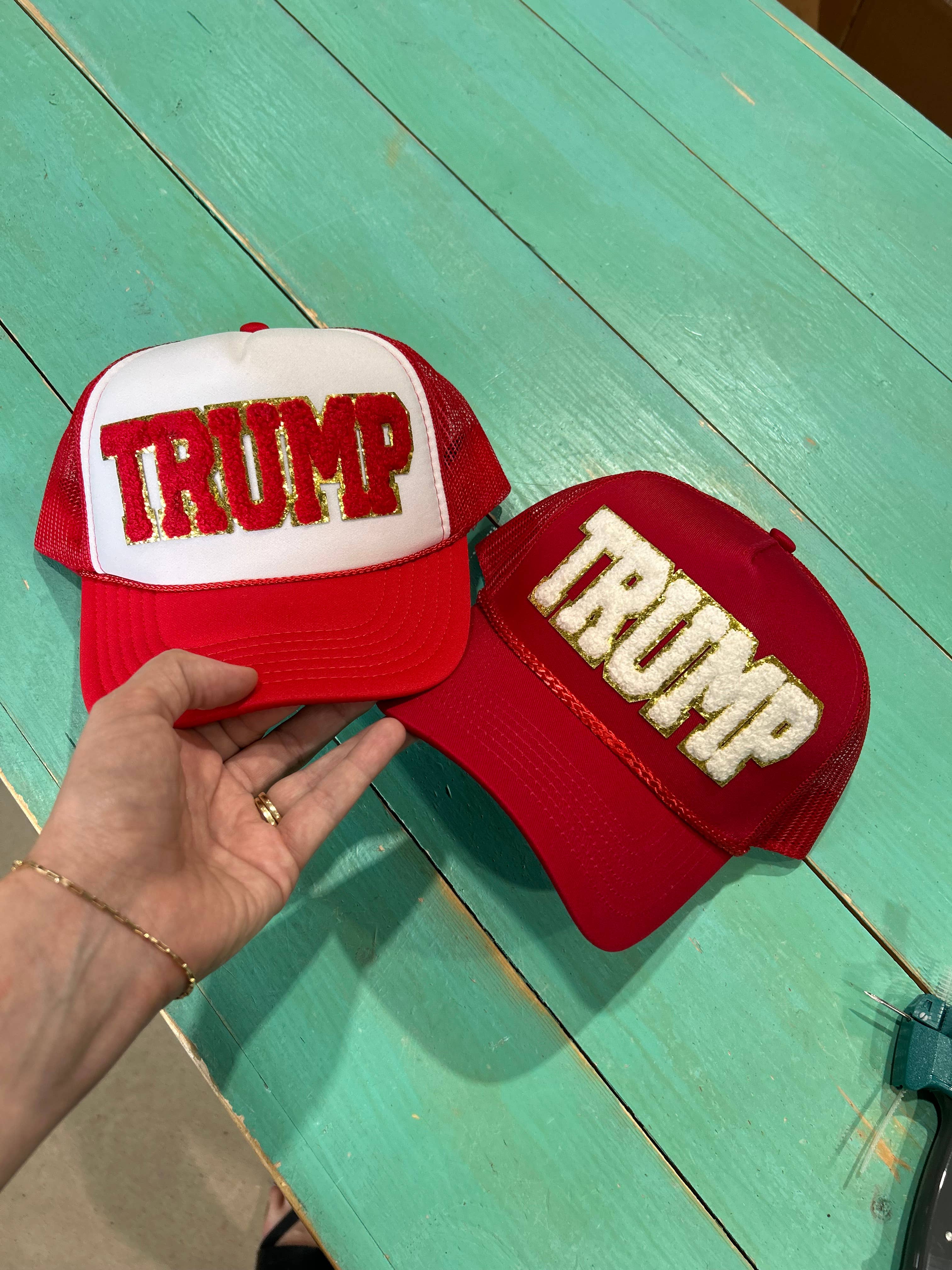 Trump Chenille Trucker | MAGA | Election Caps | USA: Structured Trucker